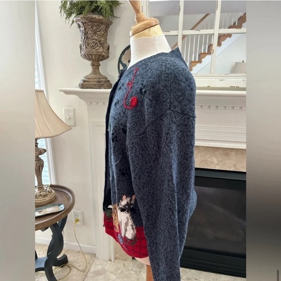 VINTAGE Cat Cardigan Size XL Blue Grey Heirloom Collectibles Ramie Cotton Blend - Picture 8 of 8
